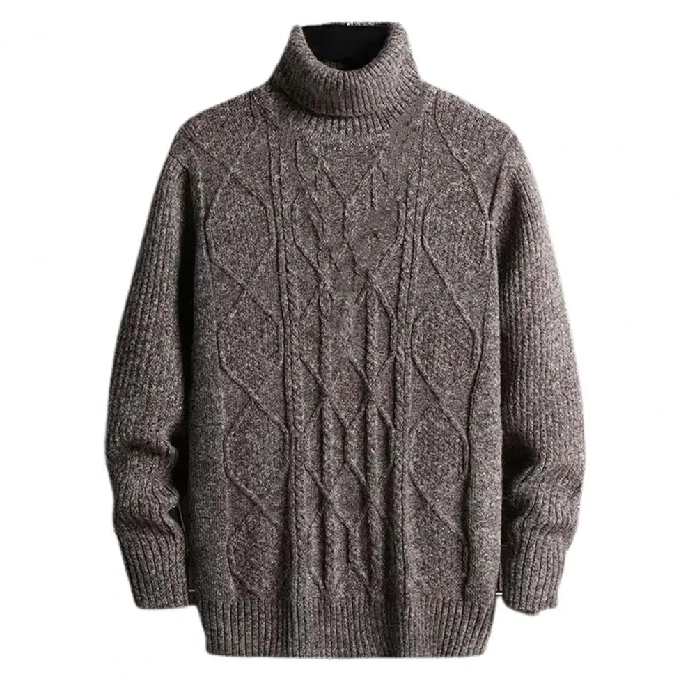 

Men Sweater Knitted Solid Color High Collar Twisted Texture Thick Loose Male Sweater Winter Autumn Male Sweater