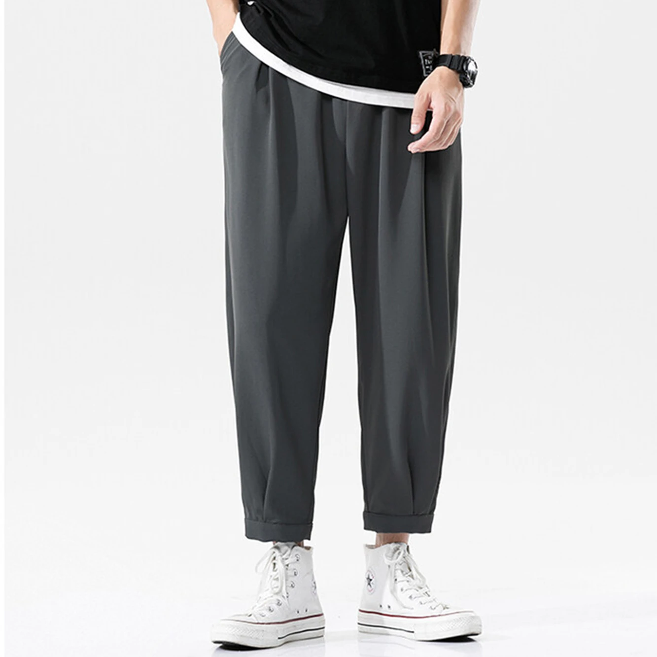 

Ice Silk Ultra-Thin Casual Pants Men's New Solid Color Thin Nine-Point Pants Youth Straight Pants