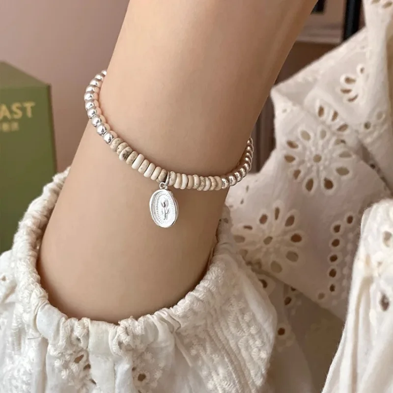 

New 925 Silver Pearl Geometric Stones Tulip Flower Adjustable Bracelet For Woman Girl Fashion Jewelry Gift Dropship Wholesale