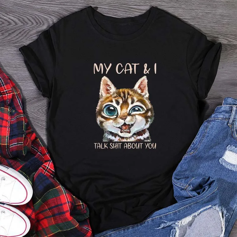 Смешная футболка с надписью My Cat and I Talk about You |