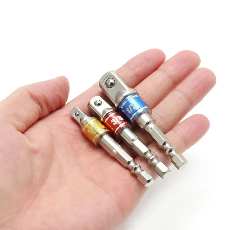 3pcs/set Chrome Vanadium Steel Socket Adapter Hex Shank 1/4" 3/8" 1/2" Extension Bits Electric Drill Heads Square Socket Drills