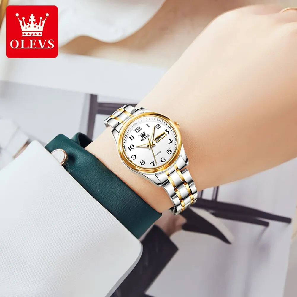 OLEVS Luxury Quartz Watch for Women Elegant Stainless Steel Watch Luminous Waterproof Week Date Wristwatch Ladies Dress Watch images - 6