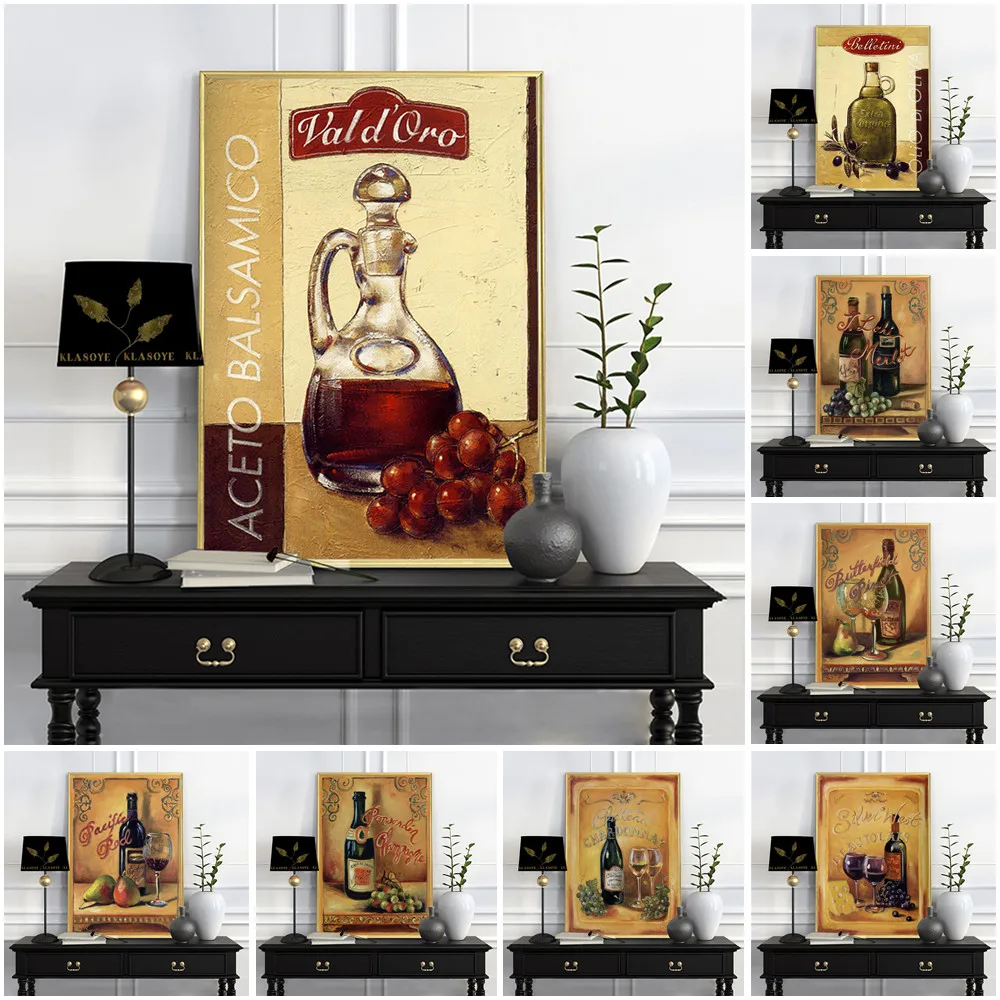 

All Kinds Of Wine Vintage Poster Wall Art Print Picture Fruit Vegetable Spice Canvas Painting Kitchen Bar Decor