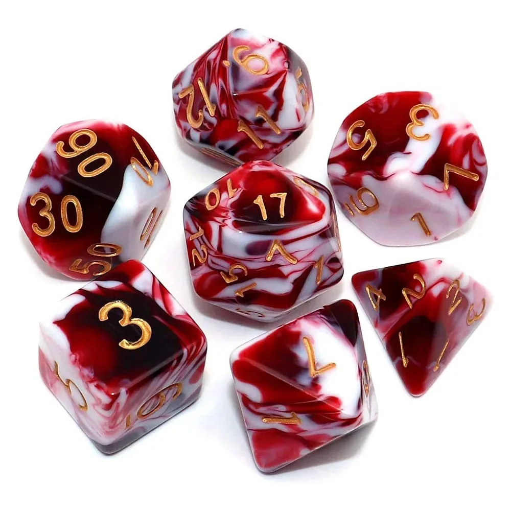 7pcs Polyhedral Dice Set Double-Colors Red White Digital Dice  D4 D6 D8 D10 D% D12 D20 Family Party Game Dice