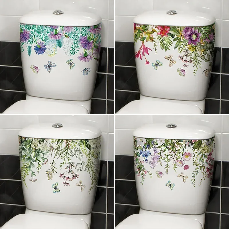 Toilet Stickers Toilet Wall Stickers Vinyl Stickers Green Plants Flowers Toilet Stickers Bathroom Decoration