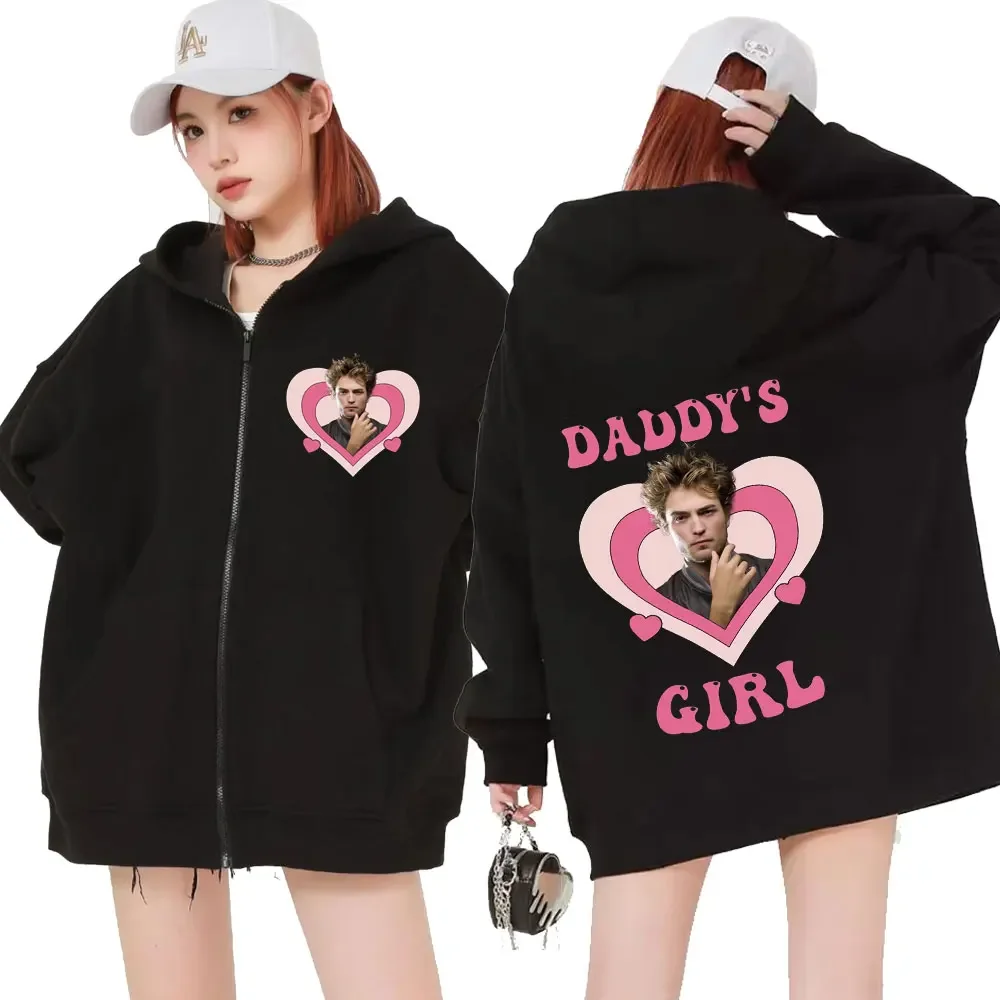 Description Picture 3 of itemDaddy's Girl Robert Pattinson Graphic Zip Up Hoodie Unisex Fashion Zipper Sweatshirt Men Oversized Jacket Hooded Coat Streetwear