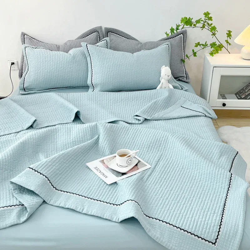 

French Style Quilted Summer Comforter Set Elegance Princess Bubble Yarn Air Conditioning Quilt Set Skin-friendly Blanket Summer