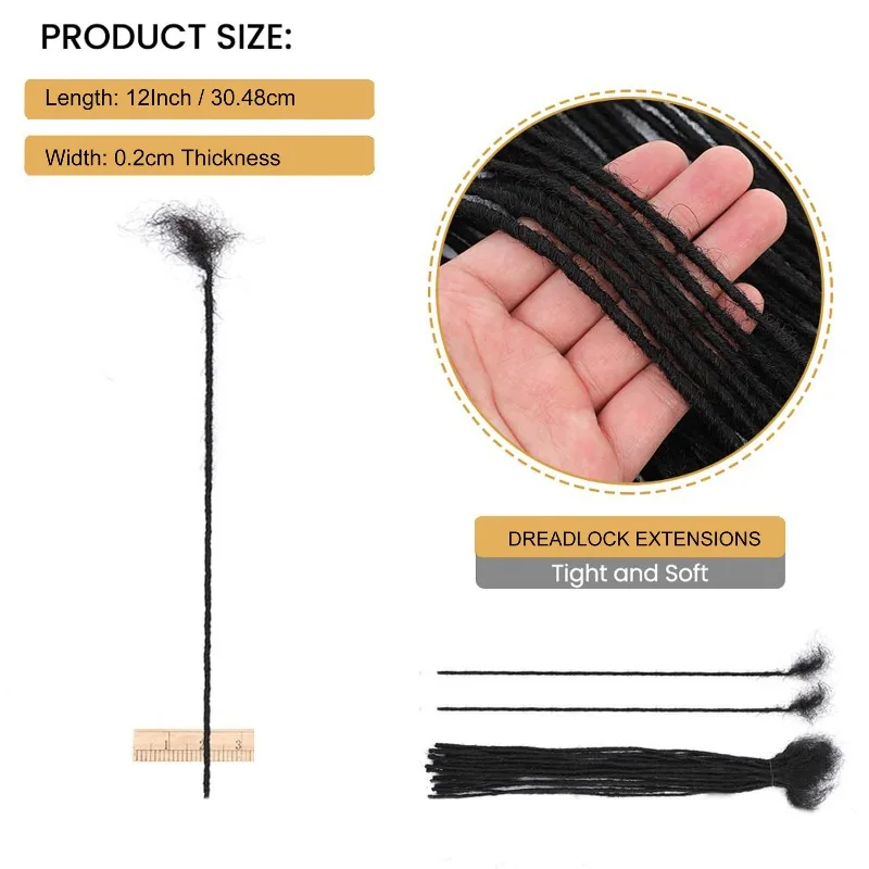Human Hair Hand Rubbing Dreadlocks Crochet Hair Extensions0.2cm 14Inch 30Pieces Natural Color Dirty Braids for Daily Styling Use 6