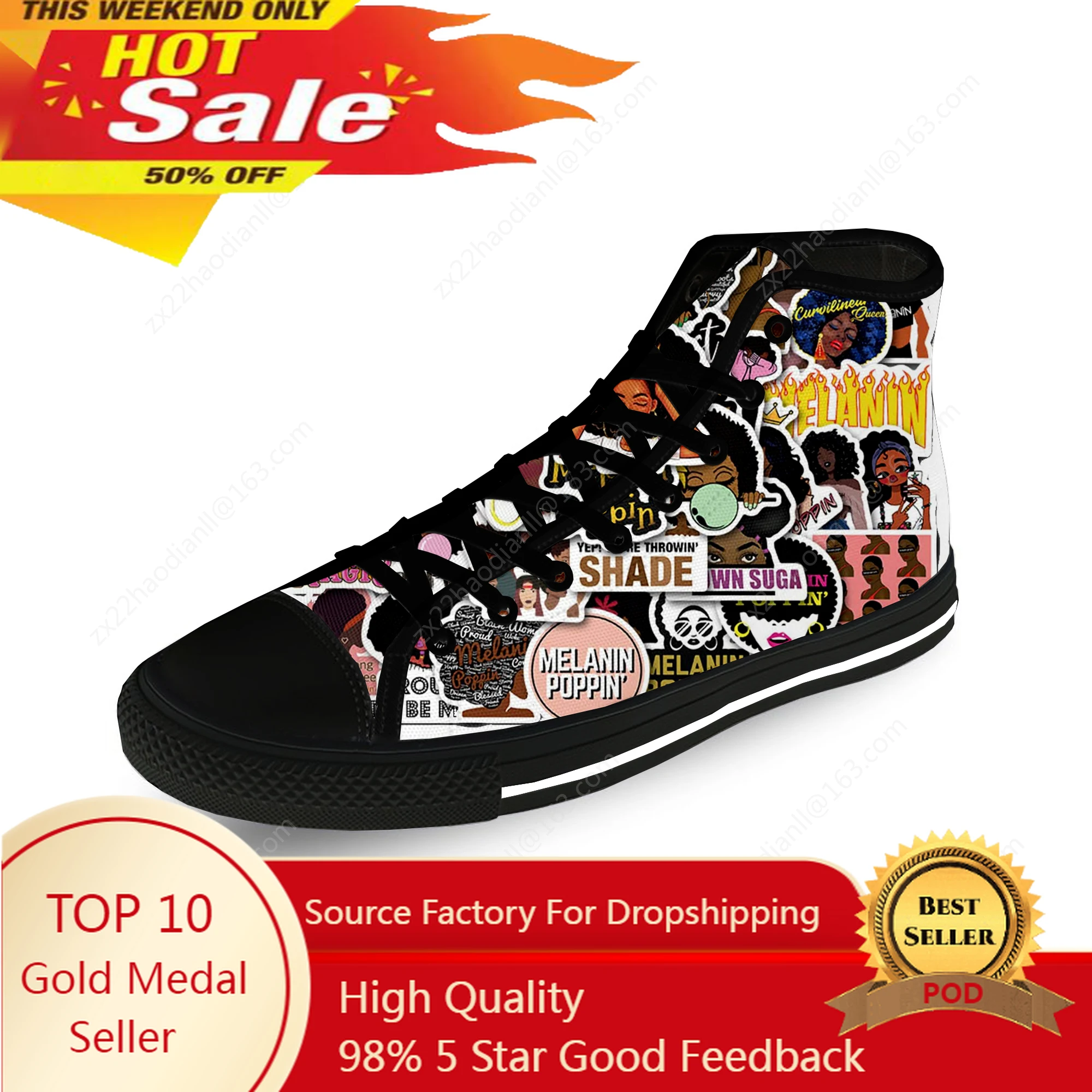 Black Girl Magic Melanin Poppin Casual Cloth Fashion 3D Print High Top Canvas Shoes Men Women Lightweight Breathable Sneakers