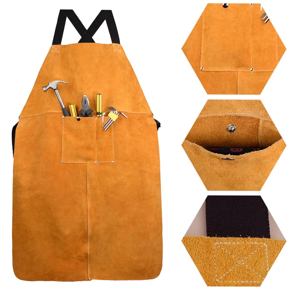 

Cow Leather Welder Aprons Welding Heat Insulation Protection Anti-scalding Apron 60×90cm For Cooking Washing Cutting Welding