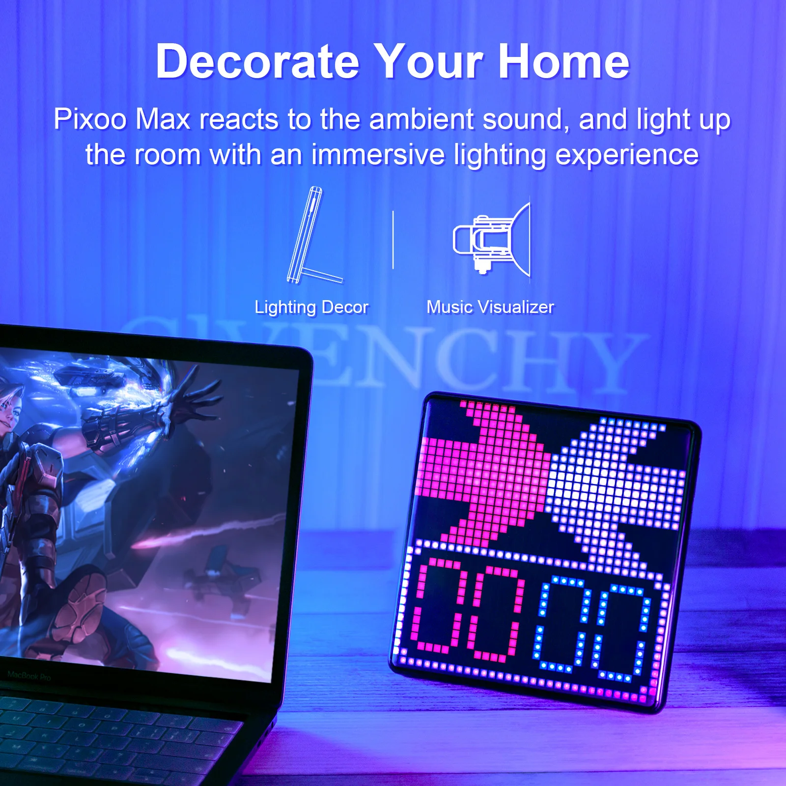 Divoom Pixoo Max 32*32 Pixel Art Display APP Control-Cool Animation Frame Desk Mount for Gaming Room Business Advertisement