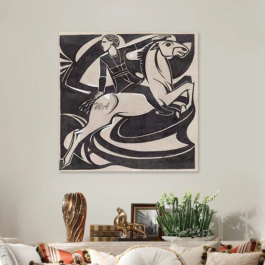 

Abstract Figure Oil Painting Unframed Art Decoration Horse Picture Hand Drawing Line Texture Design Acrylic Canvas Wall Gift