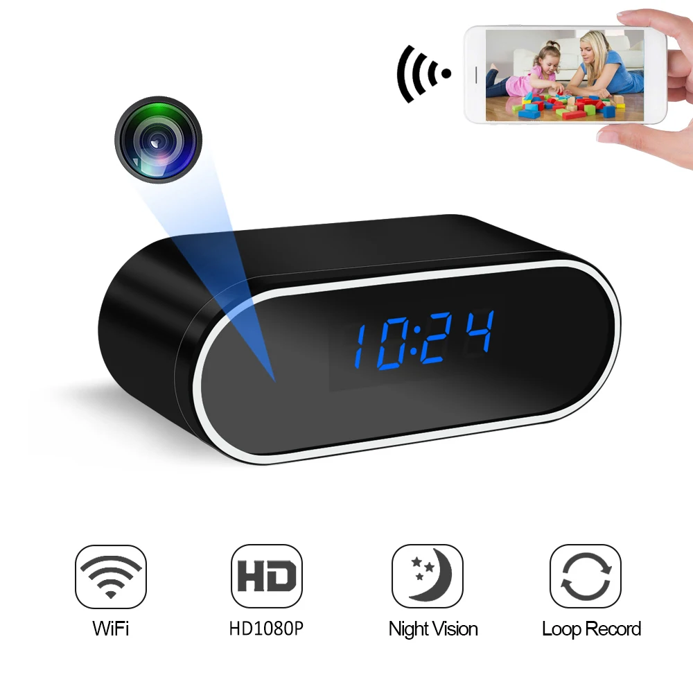 Часы WIFI мини камера время Full HD 1080P домашний мониторинг камера монитор видео WIFI управление ИК Ночное видение DVR
