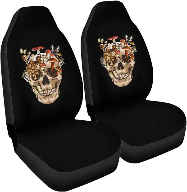 

CHICKYSHIRT Mushroom Skull Goblincore Aesthetic Front Car Seat Covers, Auto Seat Covers Set of 2, Universal Fit Most Vehicle, Ca