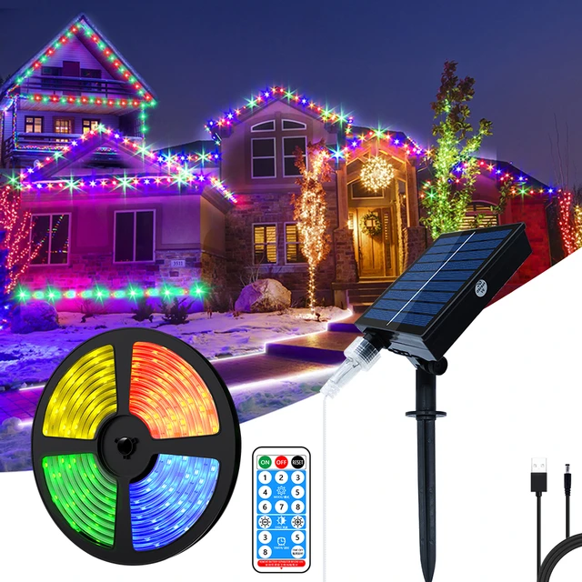 Tira de luces Led solares para exteriores, guirnalda de 5M/240LED para  decoración de jardín y calle - AliExpress