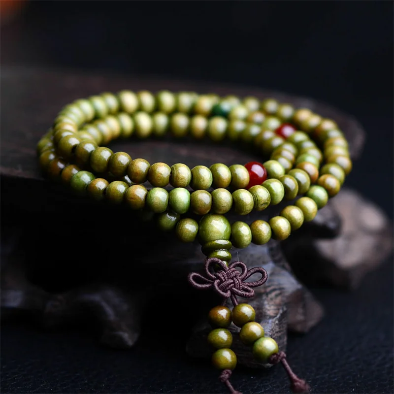 6mm 108 Beads Natural Sandalwood Bracelet for Women Buddha Meditation Prayer Bead Mala Buddhist Long Tassel Bangle Men Jewelry