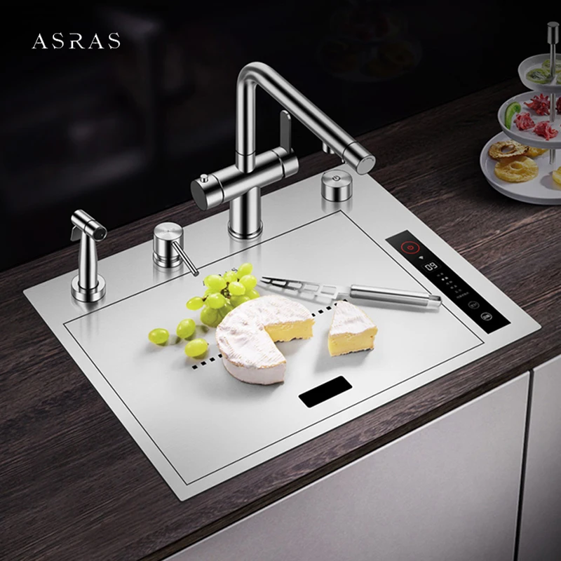 SUS 304 Stainless Steel Handmade Smart Purifying Hidden Cup Rinser Kitchen Sink Fruit And Vegetable Washing Ultrasonic Sinks