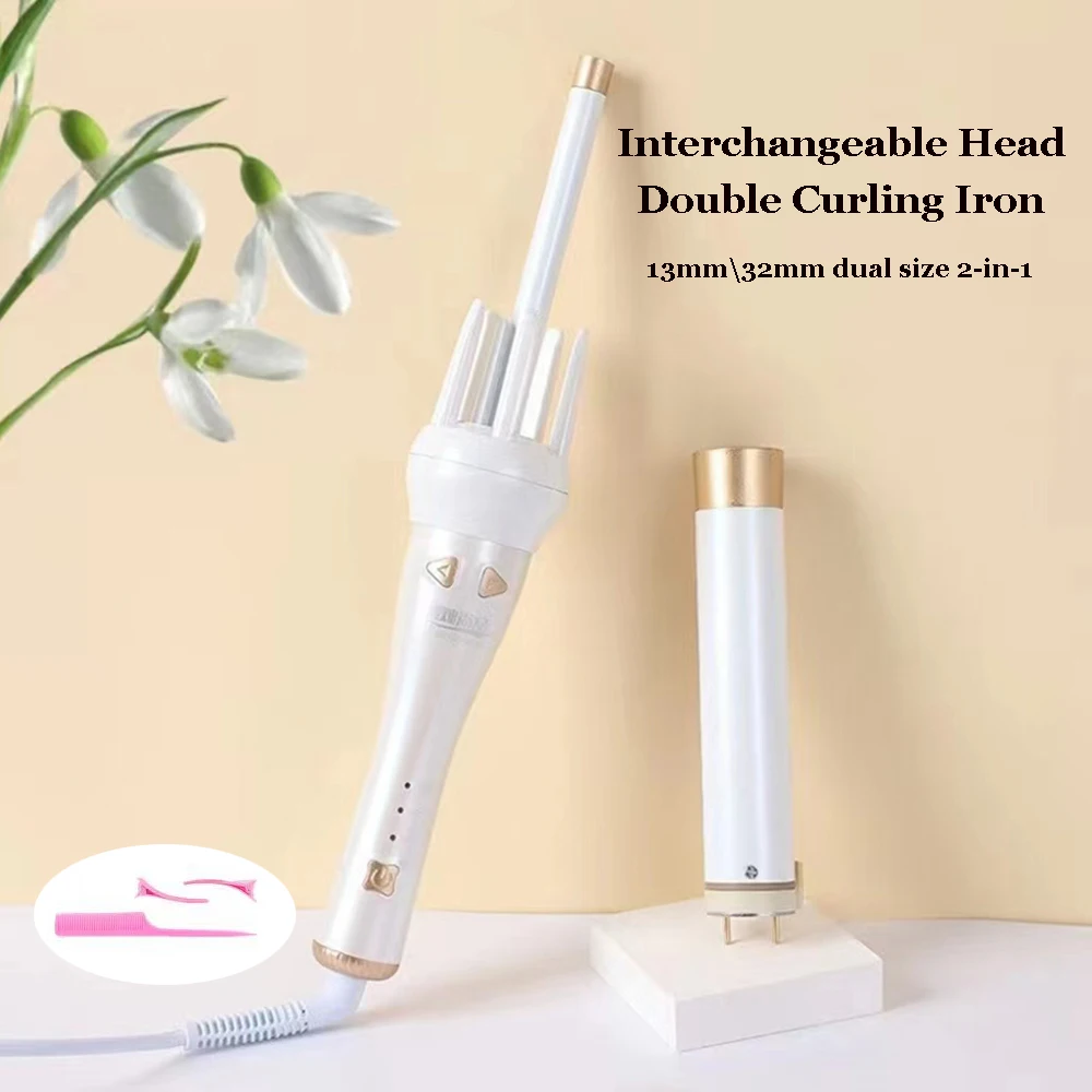 2 in 1 Automatic Rotating Hair Curler 13MM/32MM Hair Iron Interchangeable Iron Curler Set Styles Tool