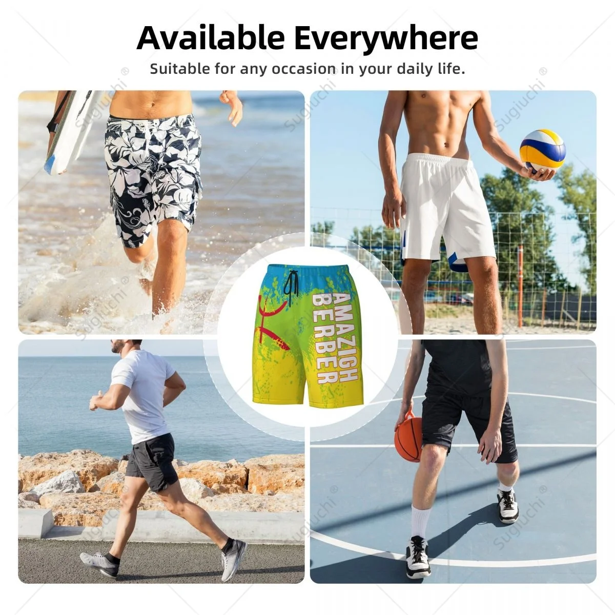 Men's Amazigh Berber Flag Beach Pants Board Shorts Surfing Boys Soccer Cycling Swimwear Running Polyester 5
