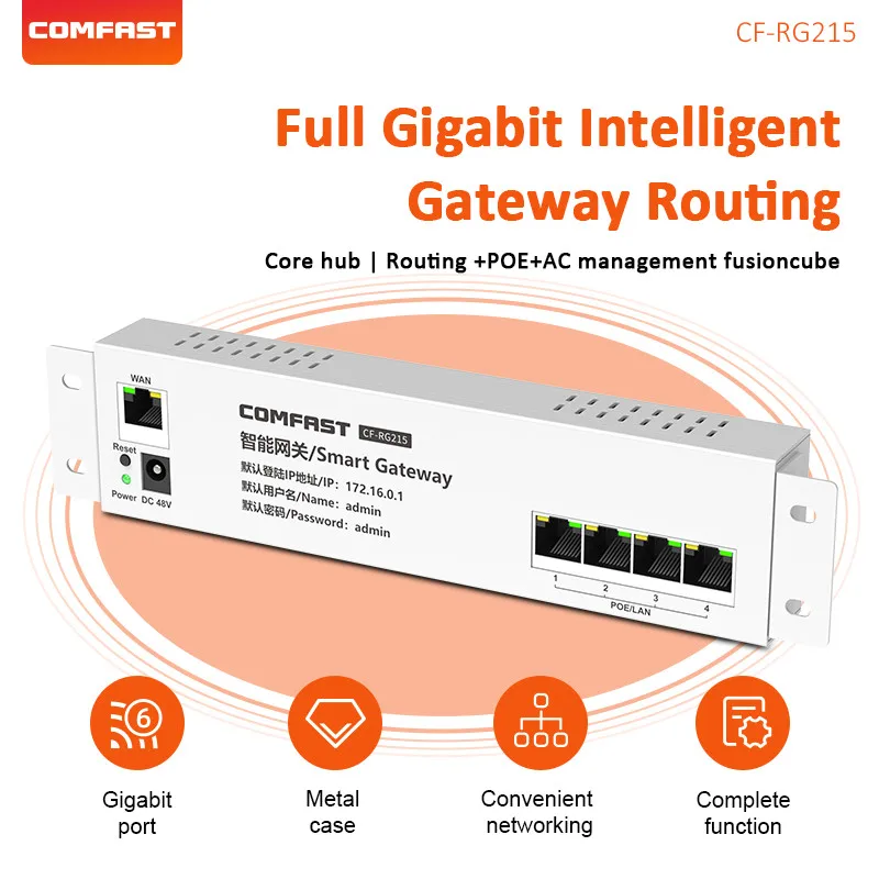 

Gigabit Core Gateway 1WAN+4LAN/PoE Port 64 Users Load Balance Router Wifi Project Router Manage 30 AP Seamless Roaming CF-RG215