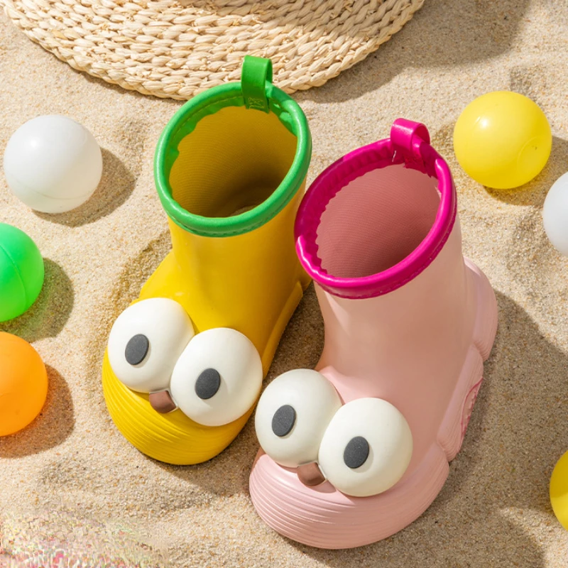 어린이용 EVA 미끄럼 방지 장화, 귀여운 만화 큰 눈 장화, 어린이용 방수 신발, 유아, 남아, 여아, 야외, 신상 