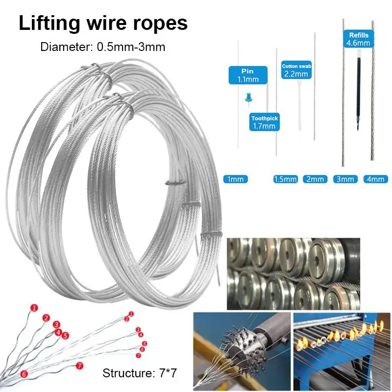 10M~5M diameter 0.5mm-3.0mm 7X7 Structur 304 stainless steel wire rope alambre cable softer fishing lifting cable stainless steel wire,stainless steel cable rope kits,steel wire rope