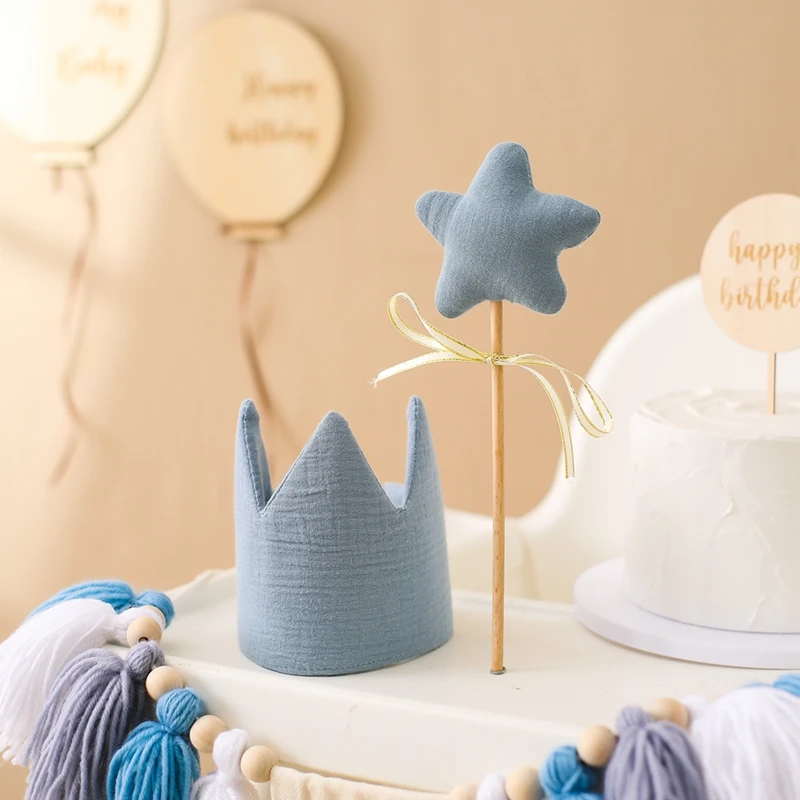 0-3 Baby Birthday Party Toy Decorative Cap Cotton Wood Wishing Star Fairy Stick Growth Birthday Crown Shower Photo Props Gifts