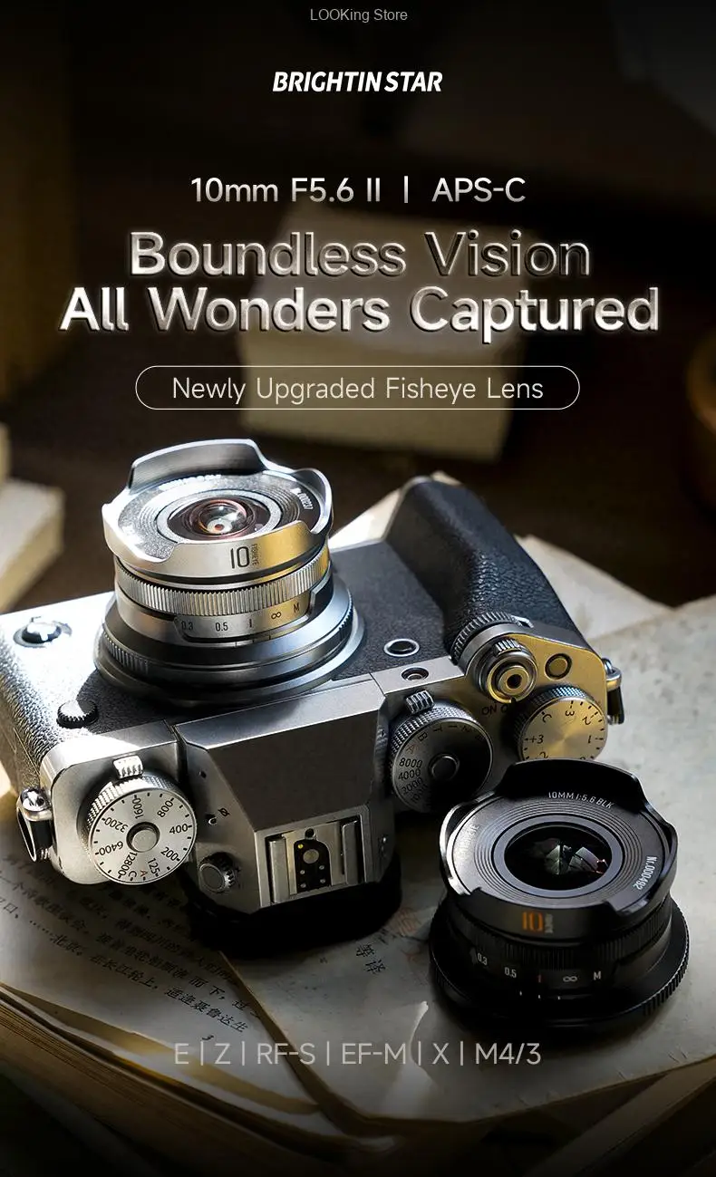 브라이트인 스타 10mm F5.6 II 어안렌즈 APS-C 미러리스 렌즈 광각렌즈 (M4/3, 캐논 EF-M, EOS R, E, 니콘 Z, 후지 X 호환)