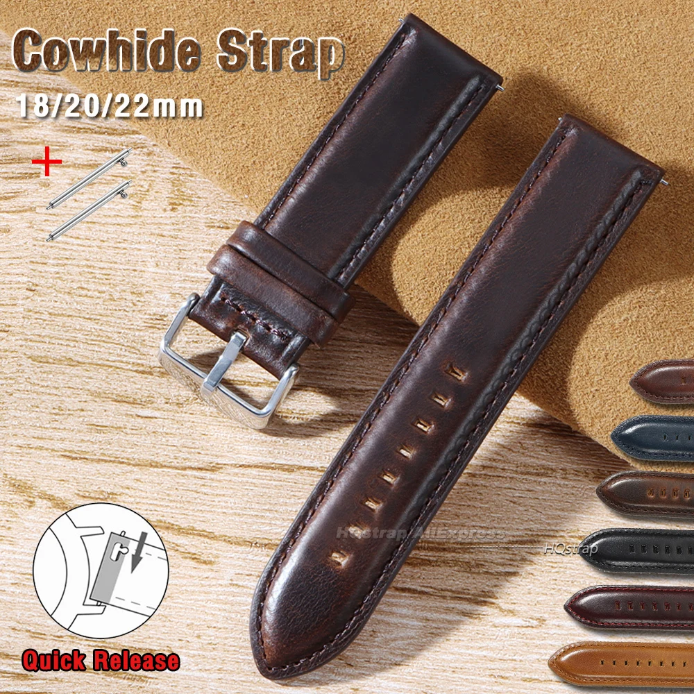 Vintage Cowhide Leather Watch Strap - Classic Universal Wristband