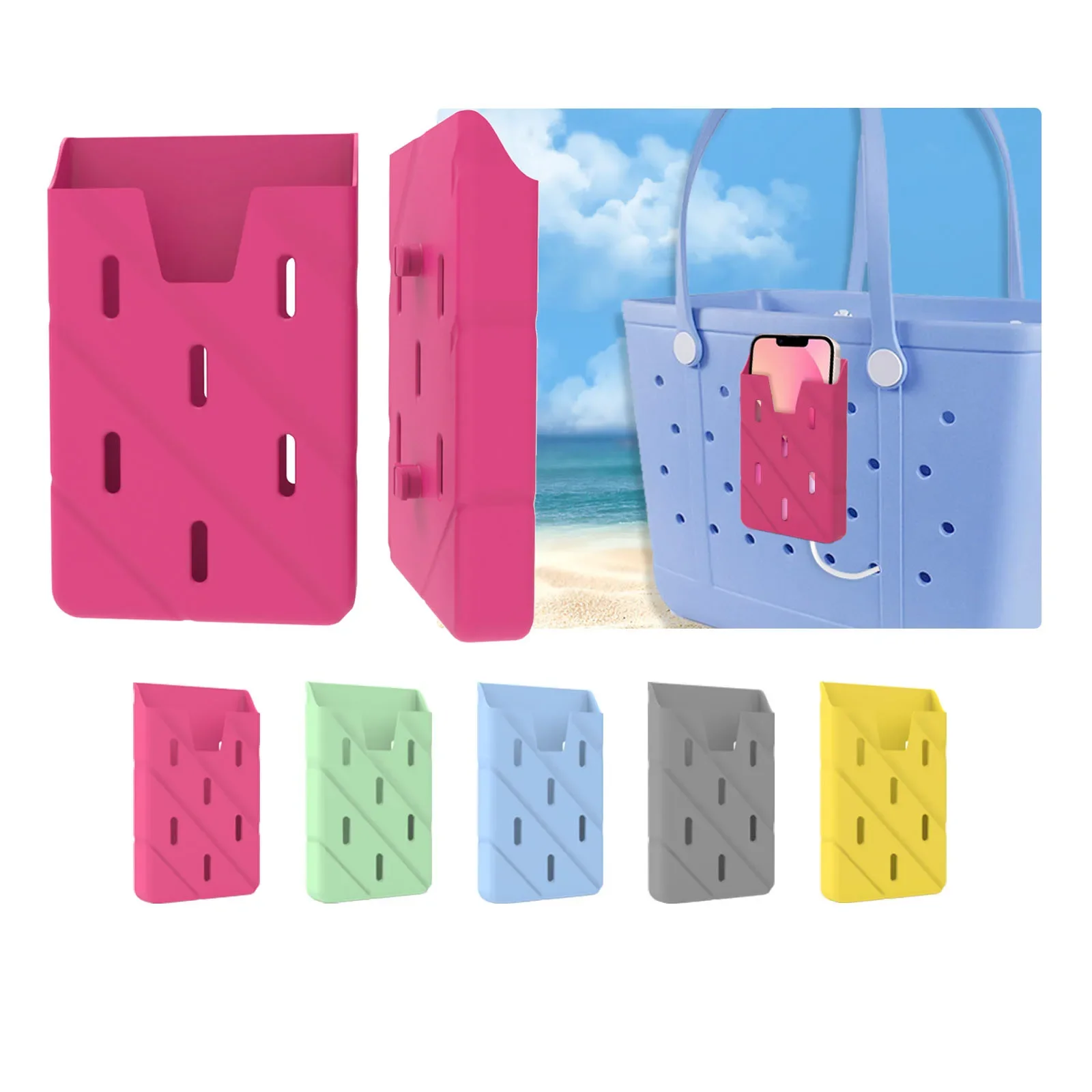 Tragbarer EVA-Silikon-Telefonständer, Aufbewahrungstasche, Tasche, Zubehör, Halter für Strandtasche, mehrfarbige Charms, Dekorationen, DIY