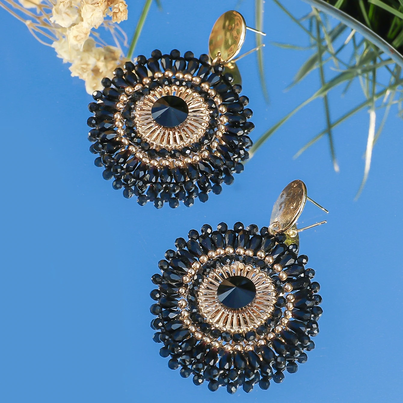 Bohemian Handmade Colorful Crystal Beads Flower Earrings for Women Trendy Ethnic Rhinestone Drop Earrings Summer Party Jewelry