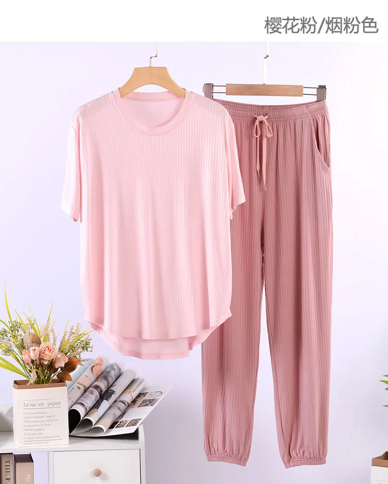 Koreanische Kurzarm Pyjamas Für Frauen Neue Modale Nachtwäsche Set Lose Große Größe Hause Kleidung Komfortable Nacht Tragen Pijamas – Detail 7