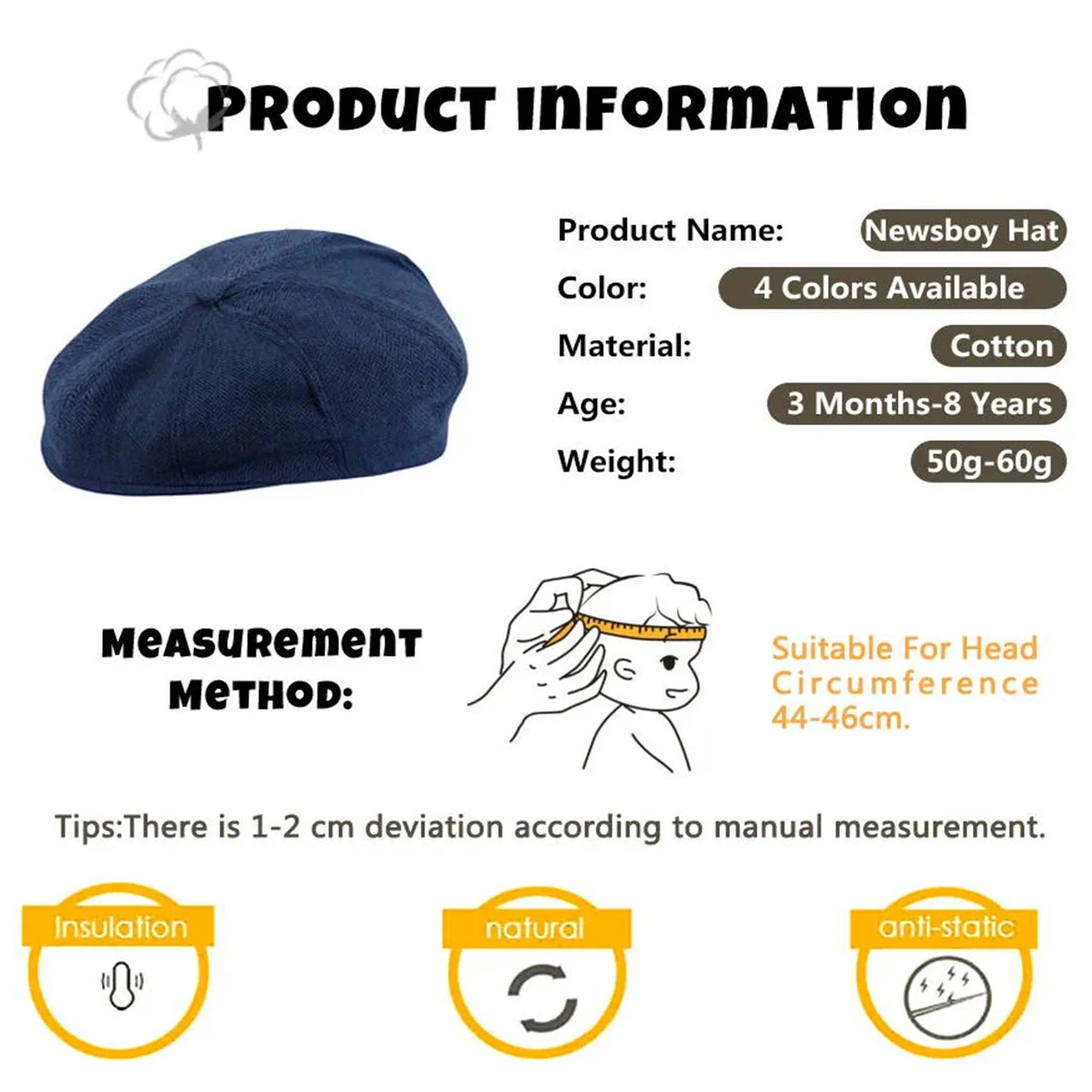 Baby Boys Newsboy Hat Kids Herringbone Flat Cap Infant Retro Beret baby hat kids caps