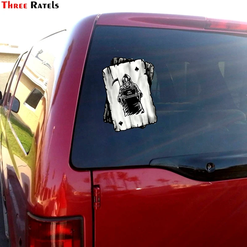 

Three Ratels FC2 B&W Ace Playing Cards Design With Old School Death Grim Reaper Motif Vinyl Car Sticker