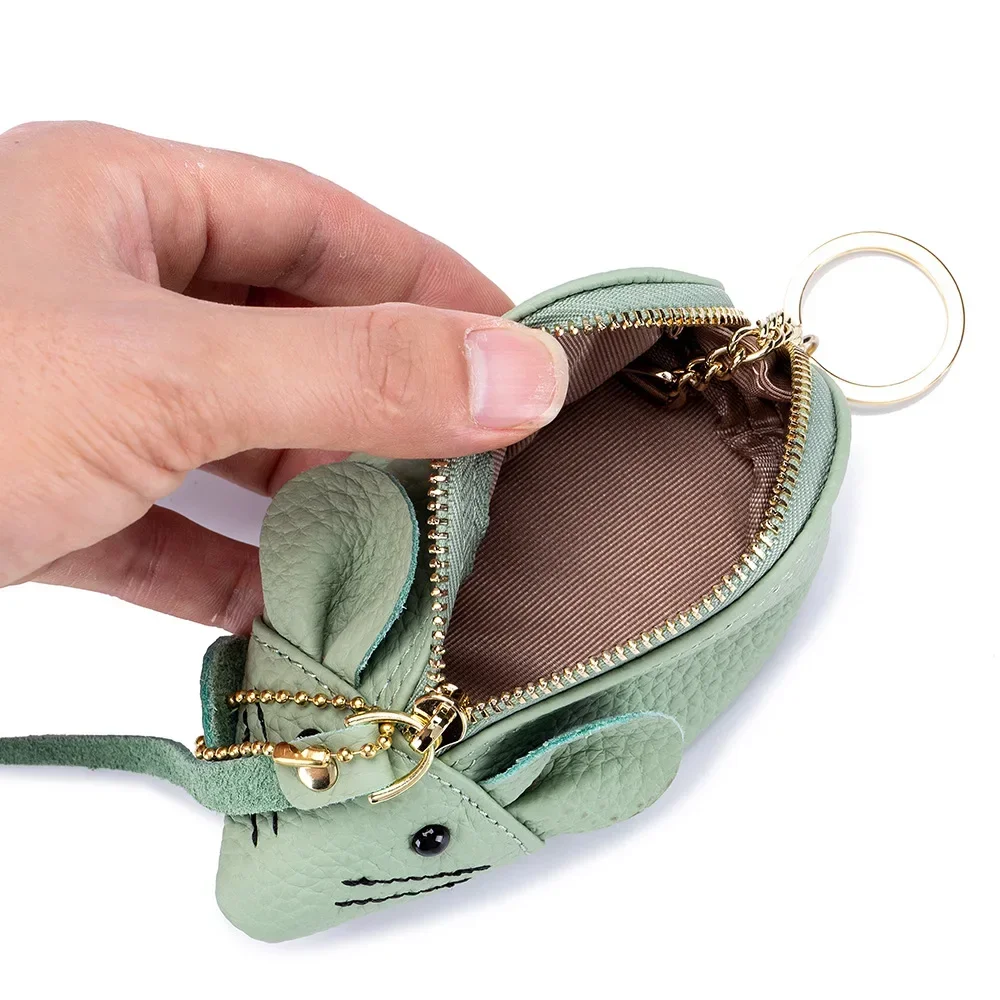 Leather Mini Coin Pouch, Cute Mouse Shape Keyring Wallet, Lady Lipstick Bag & Clutch, Vivid Girl Pendant Change Purse 지갑
