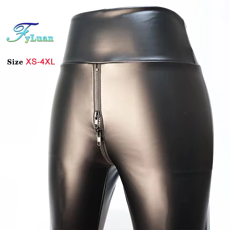 Women Matte Black PU Leather Pants Double Zippe High Waist Leggings Thick Elastion Slim Nightclub Leggings Ankle-Length Trousers women pants denim trousers