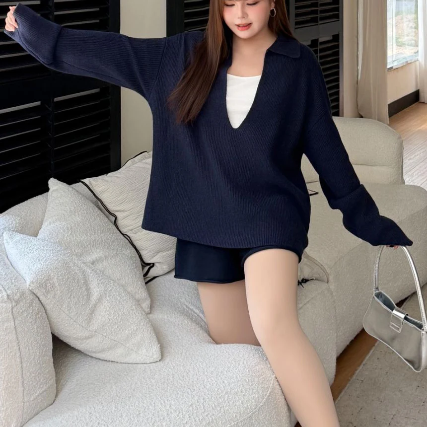 Fashion Plus Size Women's Sweaters Premium Minimalist V-Neck Loose Warm And Comfortable Long Sleeve Jumpers Autumn Winter 9332