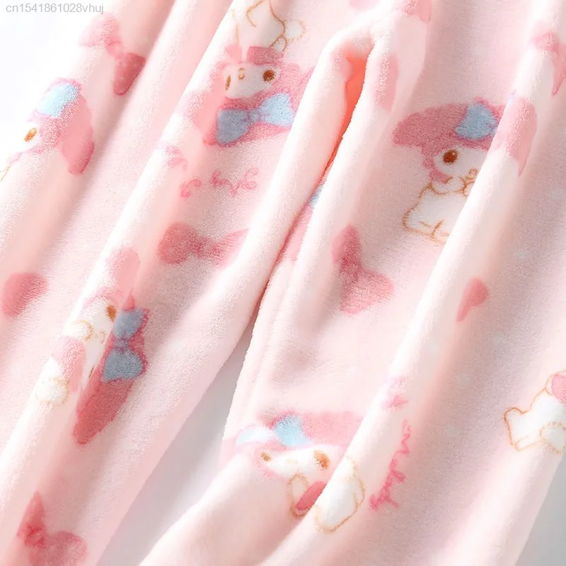 Sanrio My Melody Fluffy Pajamas Pj Pants Y2k Kawaii Cartoon Casual Cute Pink Sleepwear Women Home Pyjama Pants Female Trouser