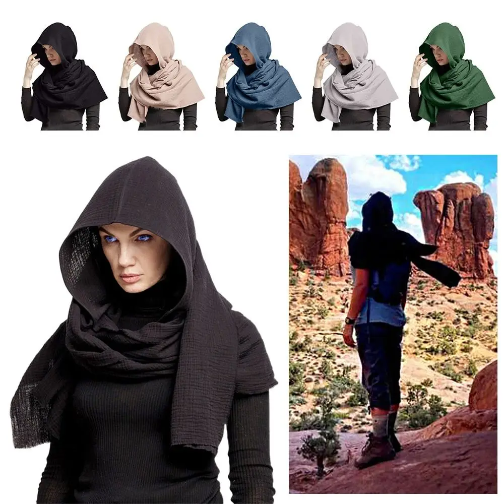 Scarf Shawl Scarf Cape Multifunctional Usage Fashion Multifunctional Hooded Cowl Solid Color Soft Linen Cotton Cowl Hood - Image 5