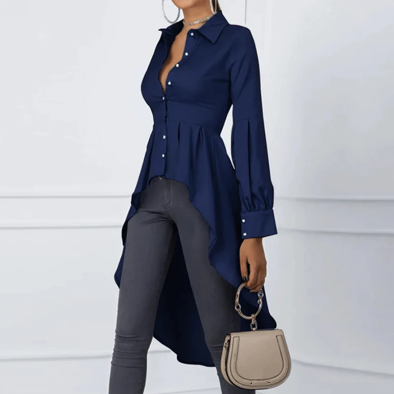 

Женская однобортная Асимметричная блузка, однотонная облегающая длинная офисная рубашка с длинным рукавом и лацканами, весна-осень