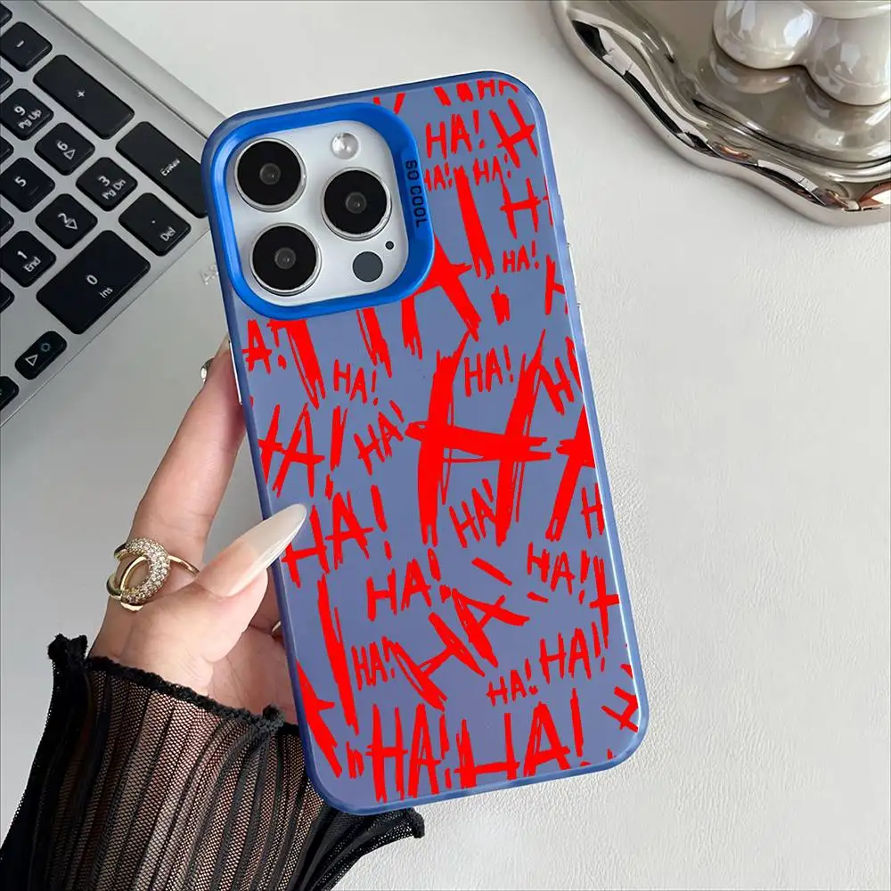 Joker's Smile Electroplated Phone Case with Special Metal Silver Button Design