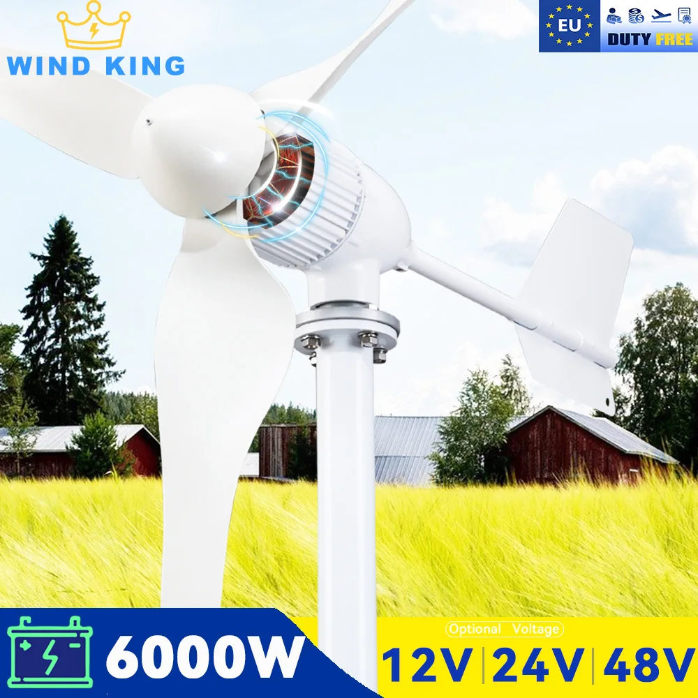 

【Higher Power】 6000W WindTurbine High Efficiency Windmill With MPPTCharger/Hybrid Solar System, For Home Use 3 Blades Horizontal