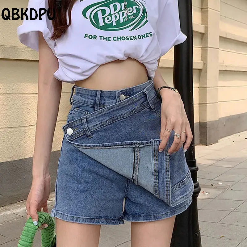 DesignSlimMiniDenimShortsWomenCasualFauxLinedSkirtsStreetwear