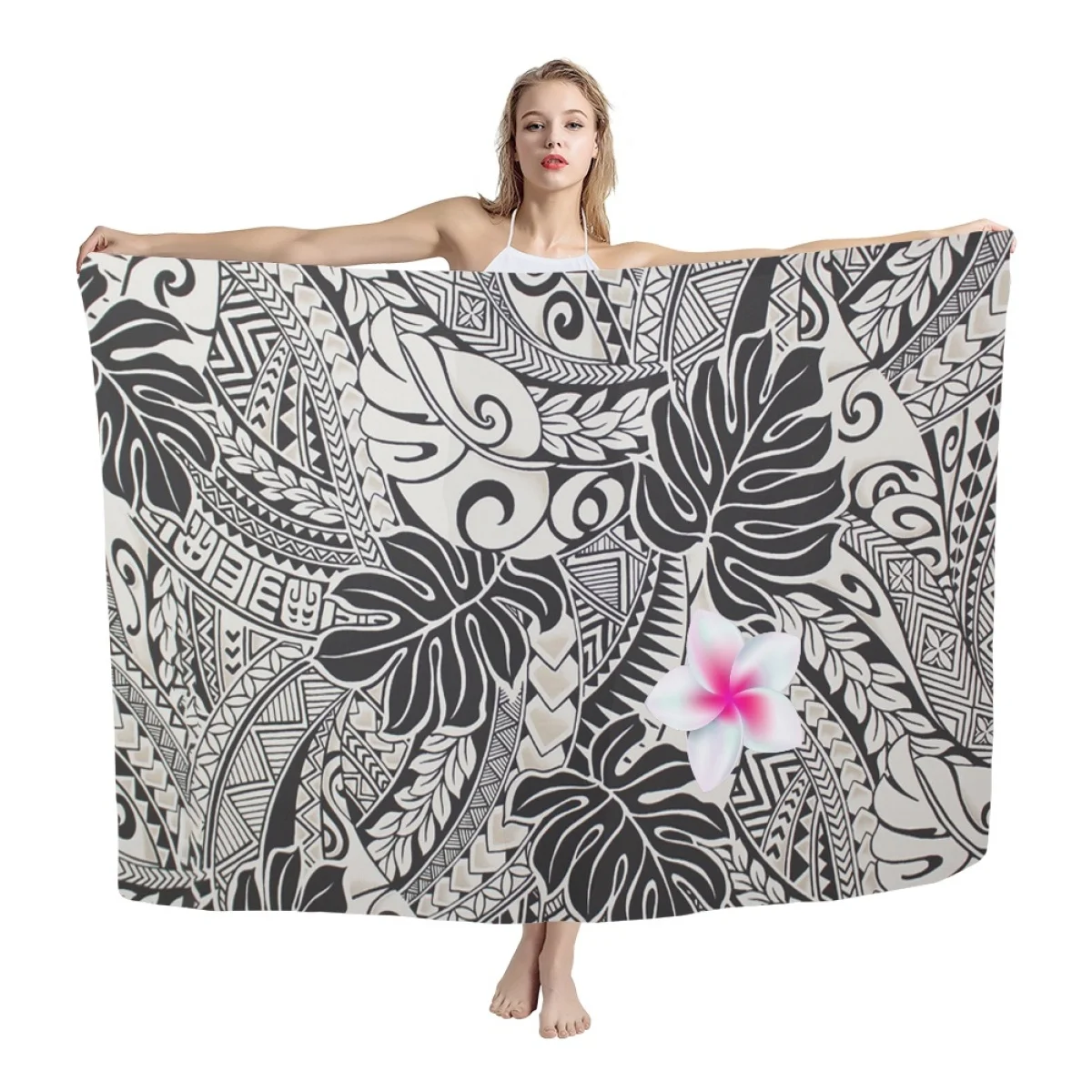 

HYCOOL-Polynesian Tribal Leaf Print Beach Sarong for Women, Custom Swimsuit Cover Ups, Popular Beachwear, New, 2023