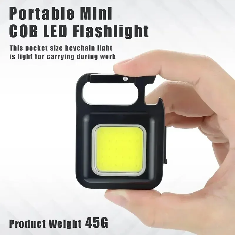 Keychain Light Mini Magnetic COB Keychain Light 800Lumens Bright USB Rechargeable Flashlight 3 Light Modes Portable Folding Bracket Work Lamp