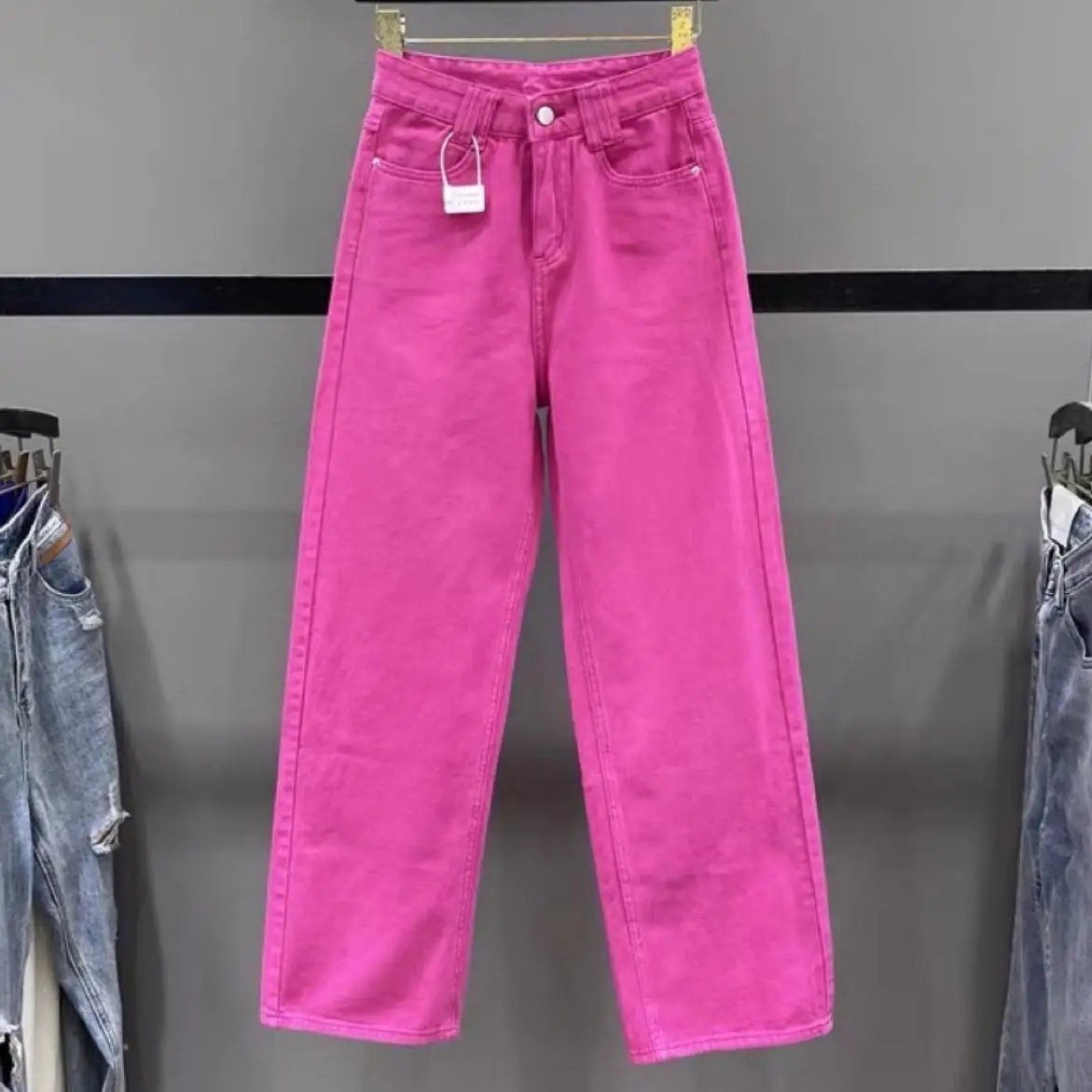 

Rose Red Wide Leg Jeans Women's High Waist Trousers 2023 Autumn New Fashion Loose Slimming Straight Mopping Colored Denim Pants