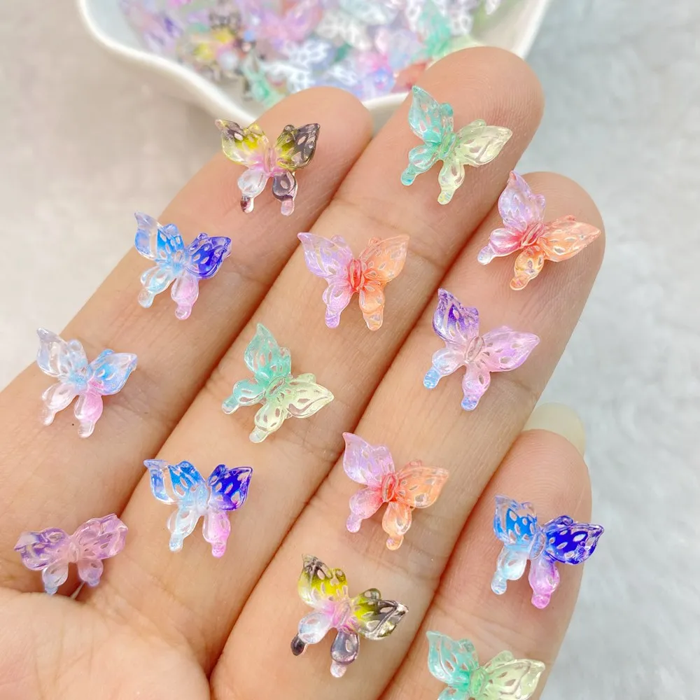 50Pcs New Mixed Nail Art Resin Colorful Butterfly Designer Charms Rhinestones DIY Craft For Nail 3D Decorations Jewelry