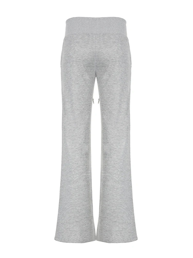 Gray Drawstring Waist Casual Sweatpants Women Solid Simple Basic Minimalist Fitness Joggers Straight Pants 4