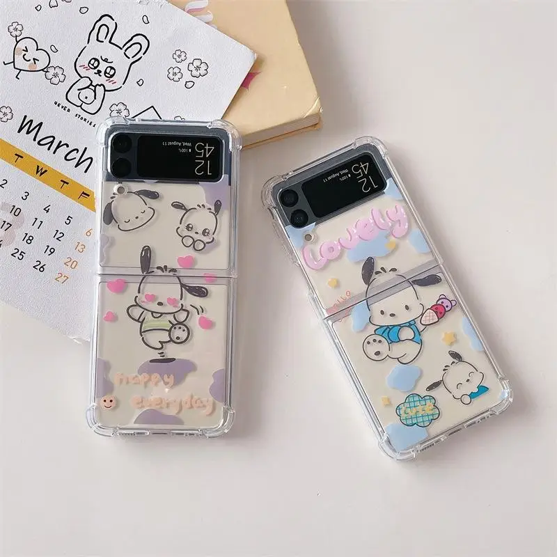 

Sanrio Cartoon Pochacco Case Suitable for Samsung Galaxy Zflip3 Folding Screen Phone Case Transparent Creative Kawaii Soft Shell
