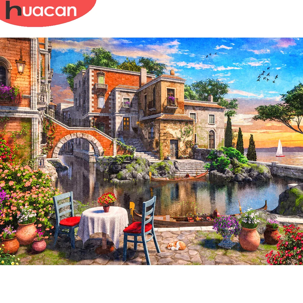 HUACAN Full Square Diamond Painting Street 5D Cross Stitch Embroidery ...